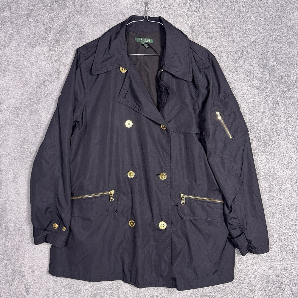 Ralph Lauren Jacket Womens XL Double Breasted Pea Coat Rain Windbreaker Gold